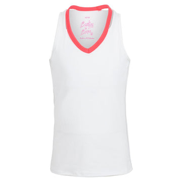 Girls' V-Neck Cutout Tank White and Coral Crush