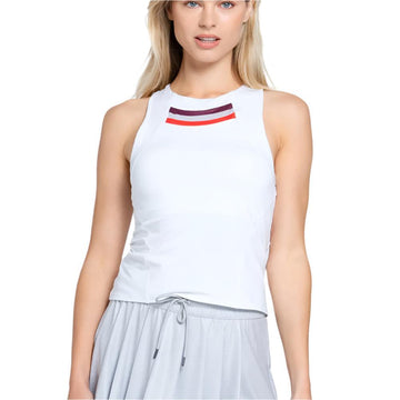 Women`s Metallic Stripe Tennis Tank with Bra White
