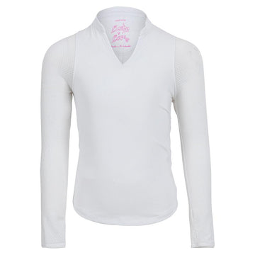Girls' Mandarin Collar Long Sleeve Top White