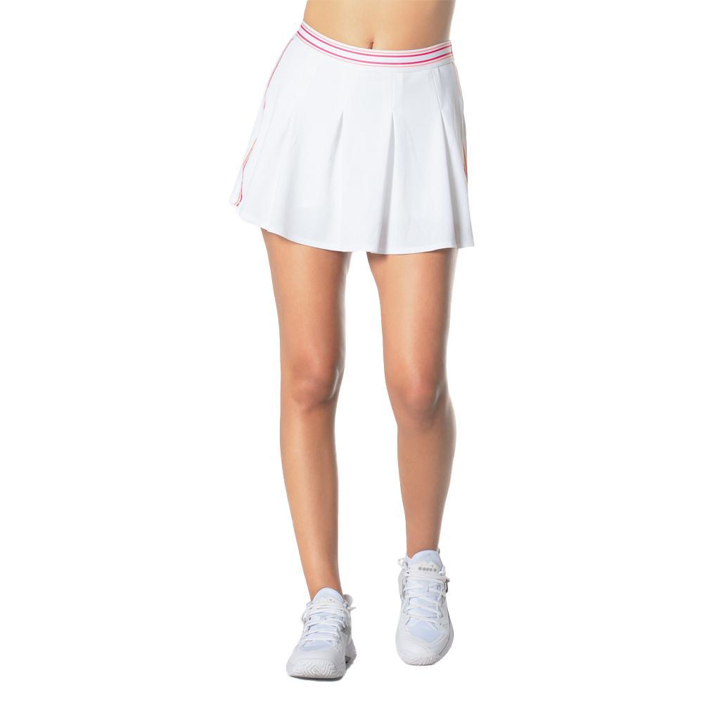 Women's Long High Waist Stripe Skort White