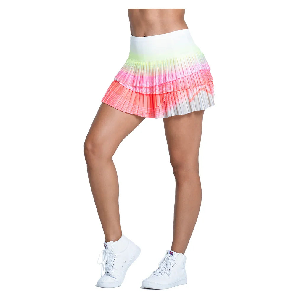 Women`s Sunset Spin Scallop Pleated 13 Inch Tennis Skort Flamingo