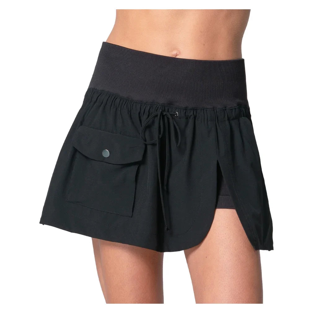 Women's Cargo Pocket Wrap 14 Inch Tennis Skort, Lucky In Love, 001 Black, Tennis Express, CB801-001-BLACK-1