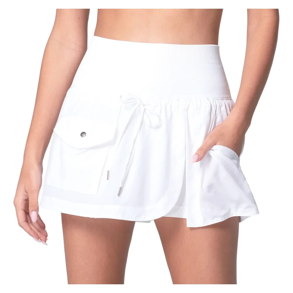 Women's Cargo Pocket Wrap 14 Inch Tennis Skort, Lucky In Love, 110 White, Tennis Express, CB801-110-WHITE-1