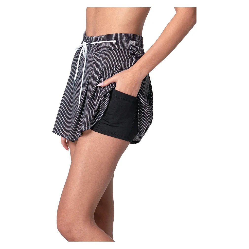 Women's High Waist Pinstripe Skort Black