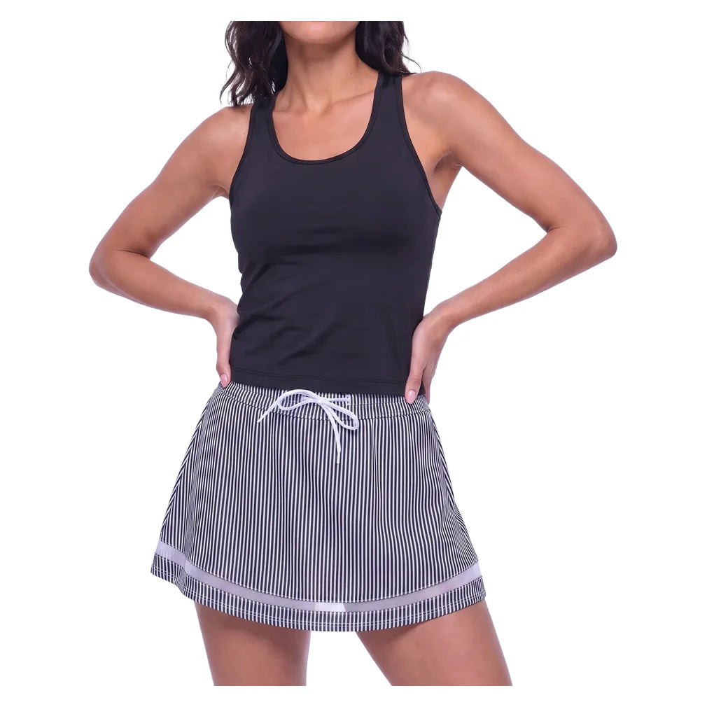 Women's High Waist Seersucker Skort Black, Lucky In Love, Pickleball Express, CB822-001F26-2