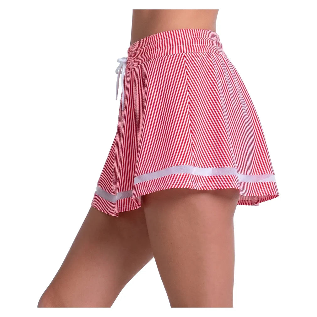 Women's High Waist Seersucker Skort Team Red, Lucky In Love, Pickleball Express, CB822-603F26-1