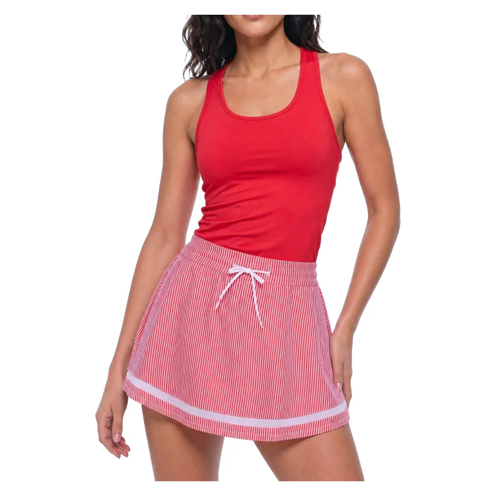 Women's High Waist Seersucker Skort Team Red, Lucky In Love, Pickleball Express, CB822-603F26-2