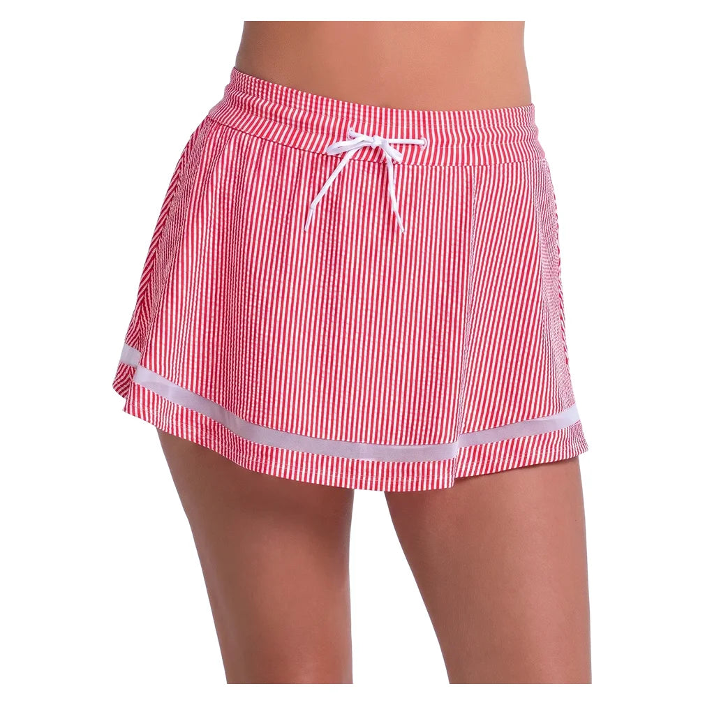Women's High Waist Seersucker Skort Team Red, Lucky In Love, Team Red, Pickleball Express, CB822-603F26-TEAM-RED-1