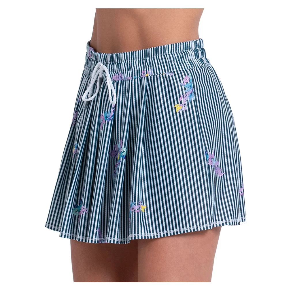Women's High Waist Fleur De Match Skort White and Midnight Stripe