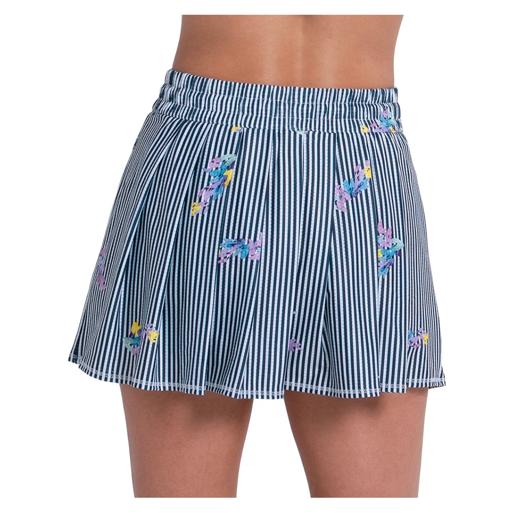 Women's High Waist Fleur De Match Skort White and Midnight Stripe