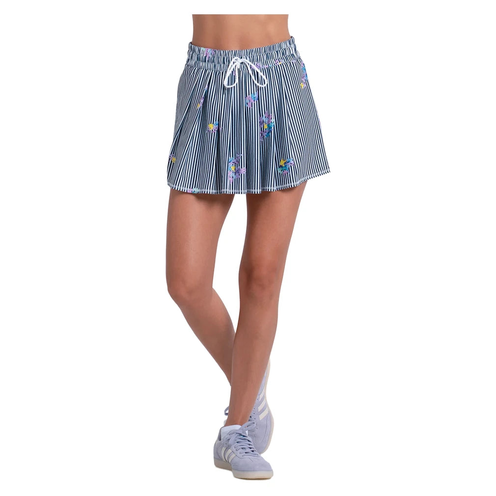 Women's High Waist Fleur De Match Skort White and Midnight Stripe