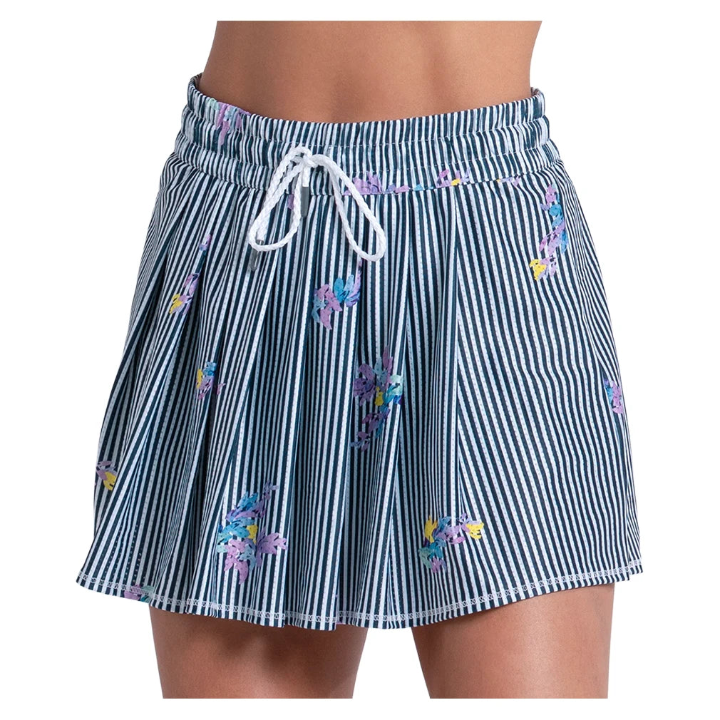 Women's High Waist Fleur De Match Skort White and Midnight Stripe