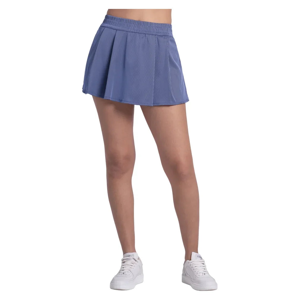 Women's High Waist Rib Sport Cord 13 Inch Tennis Skort Parisian Blue, Lucky In Love, Tennis Express, CB874-434-3