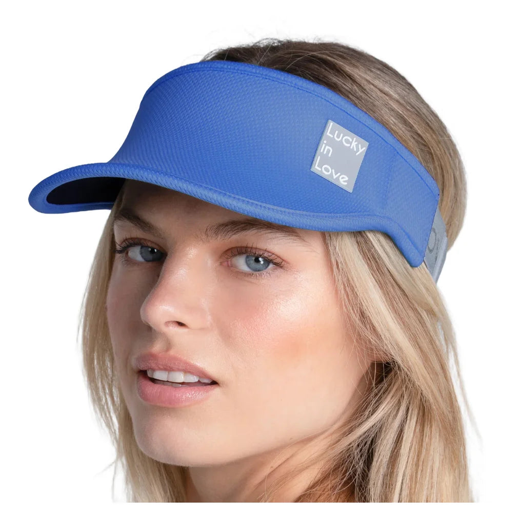 Women's Lucky Logo Stretch Visor Parisian Blue, Lucky In Love, Parisian Blue, Pickleball Express, CH011-434-PARISIAN-BLUE-1