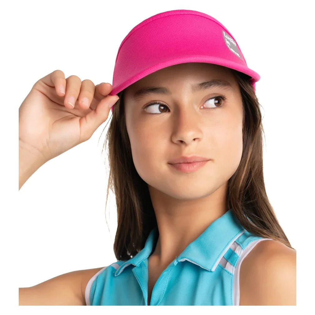 Women's Lucky Logo Stretch Tennis Visor Shocking Pink, Lucky In Love, Shocking Pink, Tennis Express, CH011-645-SHOCKING-PINK-2