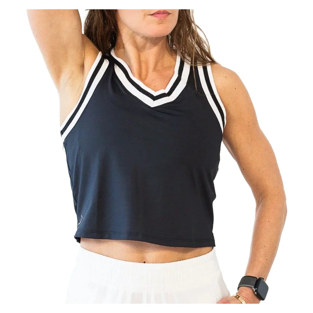 Women's Claire Tank Black and White, Bubble, Black/White, Pickleball Express, CLR-BLKF26-BLACK-WHITE-1