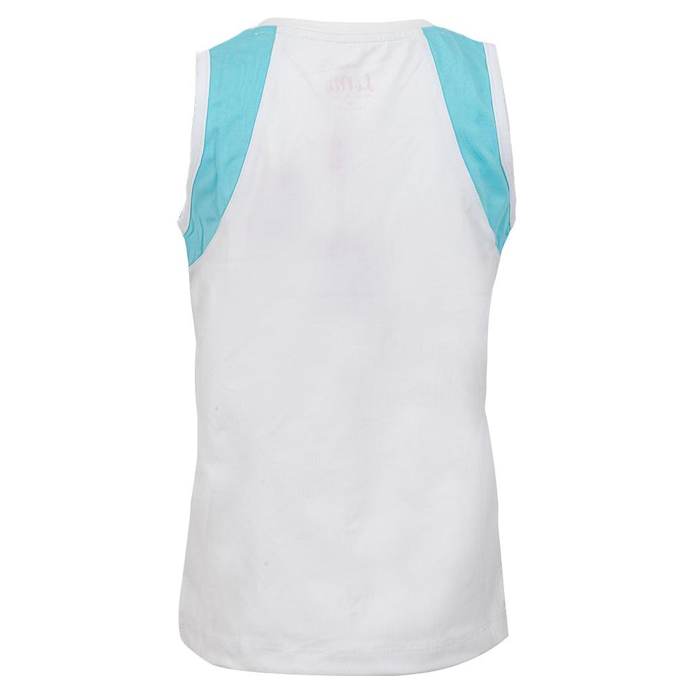 Girls' Tank White and Aqua Block Trim