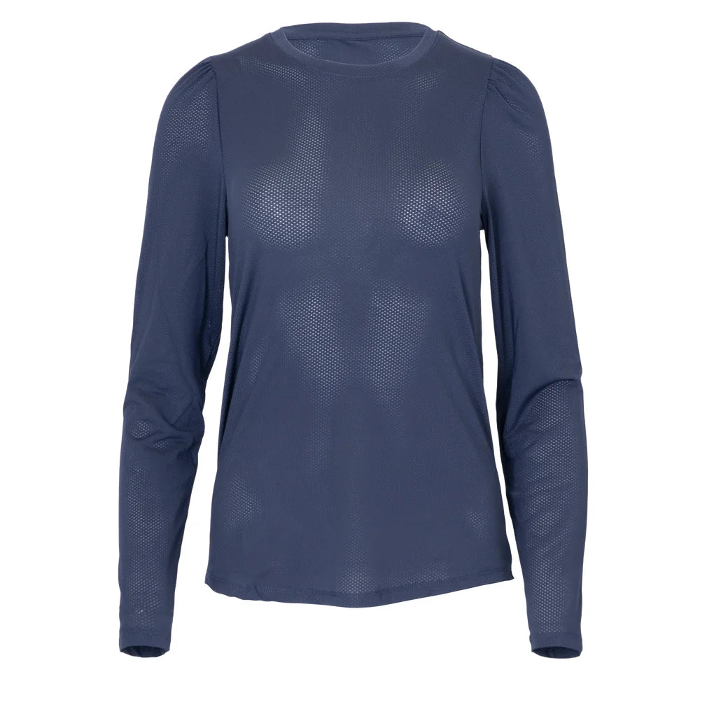 Women's Crew Long Sleeve Top, Bubble, Navy, Pickleball Express, CREW-NF7-B-NAVY-1