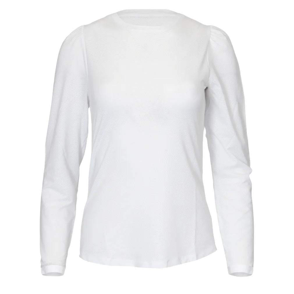 Women's Crew Long Sleeve Top, Bubble, White, Pickleball Express, CREW-NF7-B-WHITE-1