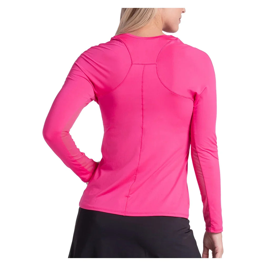 Women's Breeze Long Sleeve Tennis Top Shocking Pink, Lucky In Love, Tennis Express, CT908-645-1