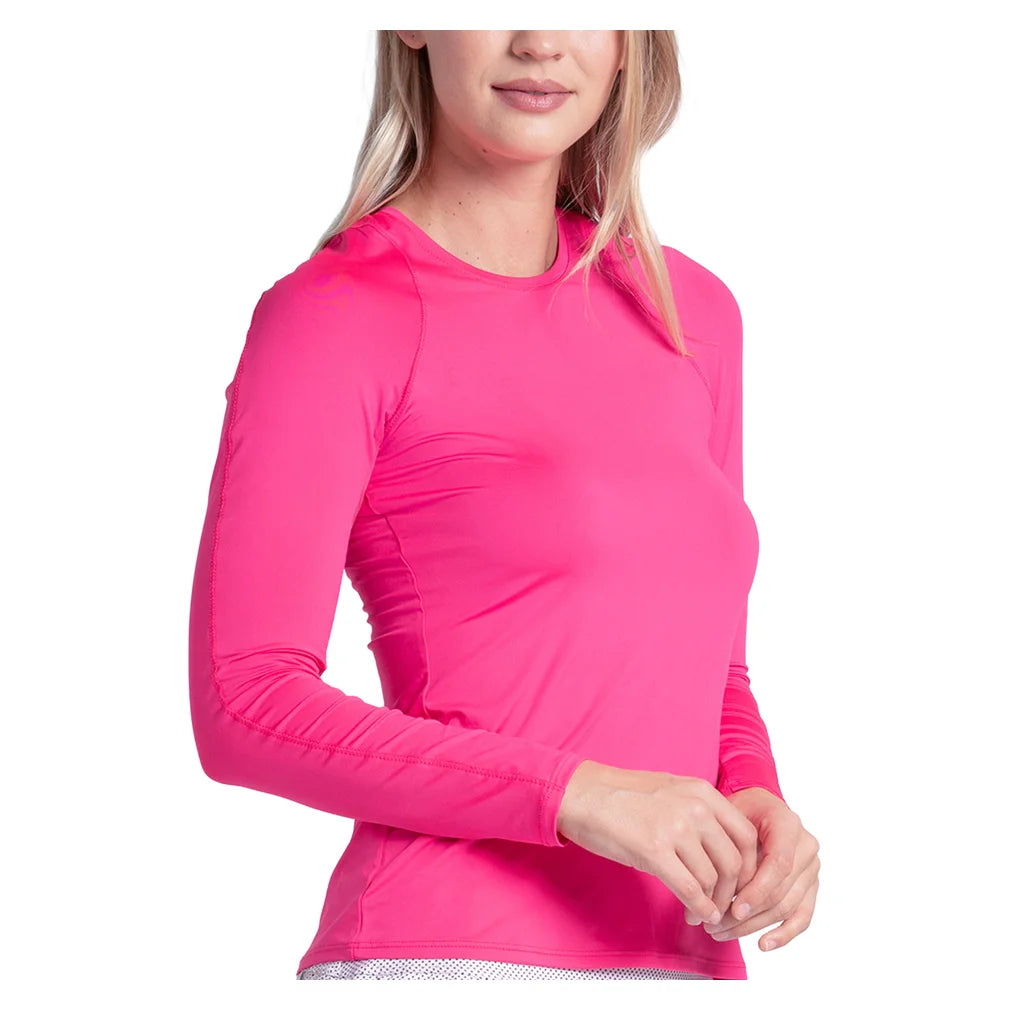 Women's Breeze Long Sleeve Top Shocking Pink, Lucky In Love, Pickleball Express, CT908-645-2