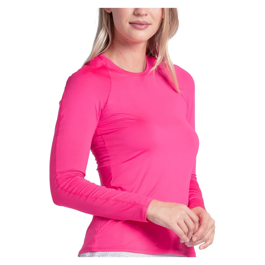 Women's Breeze Long Sleeve Tennis Top Shocking Pink, Lucky In Love, Tennis Express, CT908-645-2