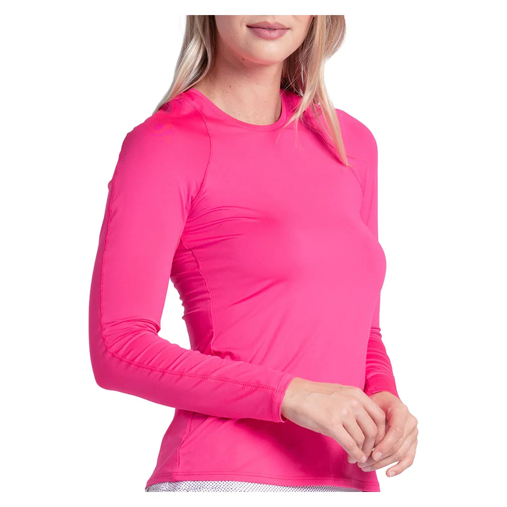 Women's Breeze Long Sleeve Top Shocking Pink, Lucky In Love, Pickleball Express, CT908-645-5