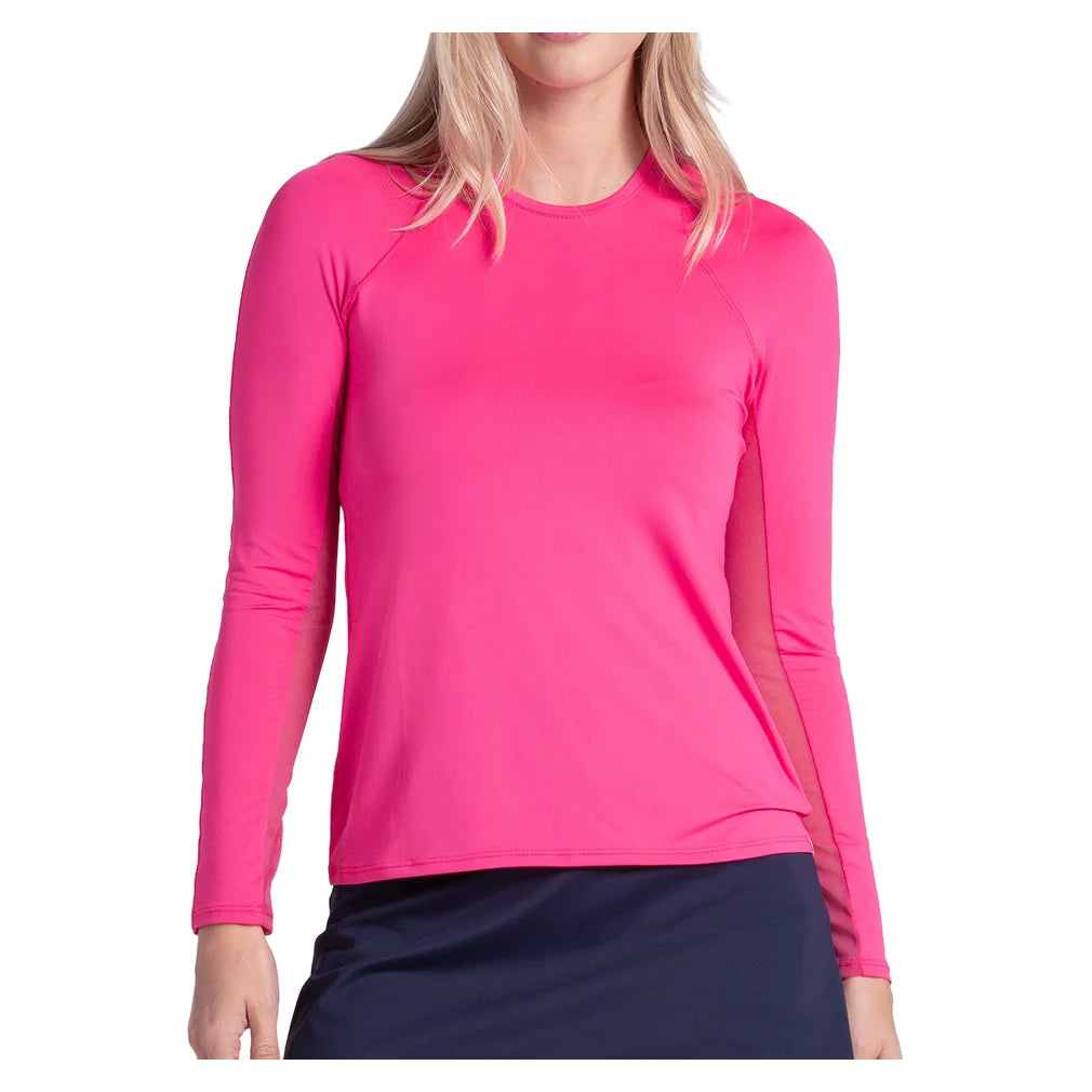 Women's Breeze Long Sleeve Top Shocking Pink, Lucky In Love, Shocking Pink, Pickleball Express, CT908-645-SHOCKING-PINK-1