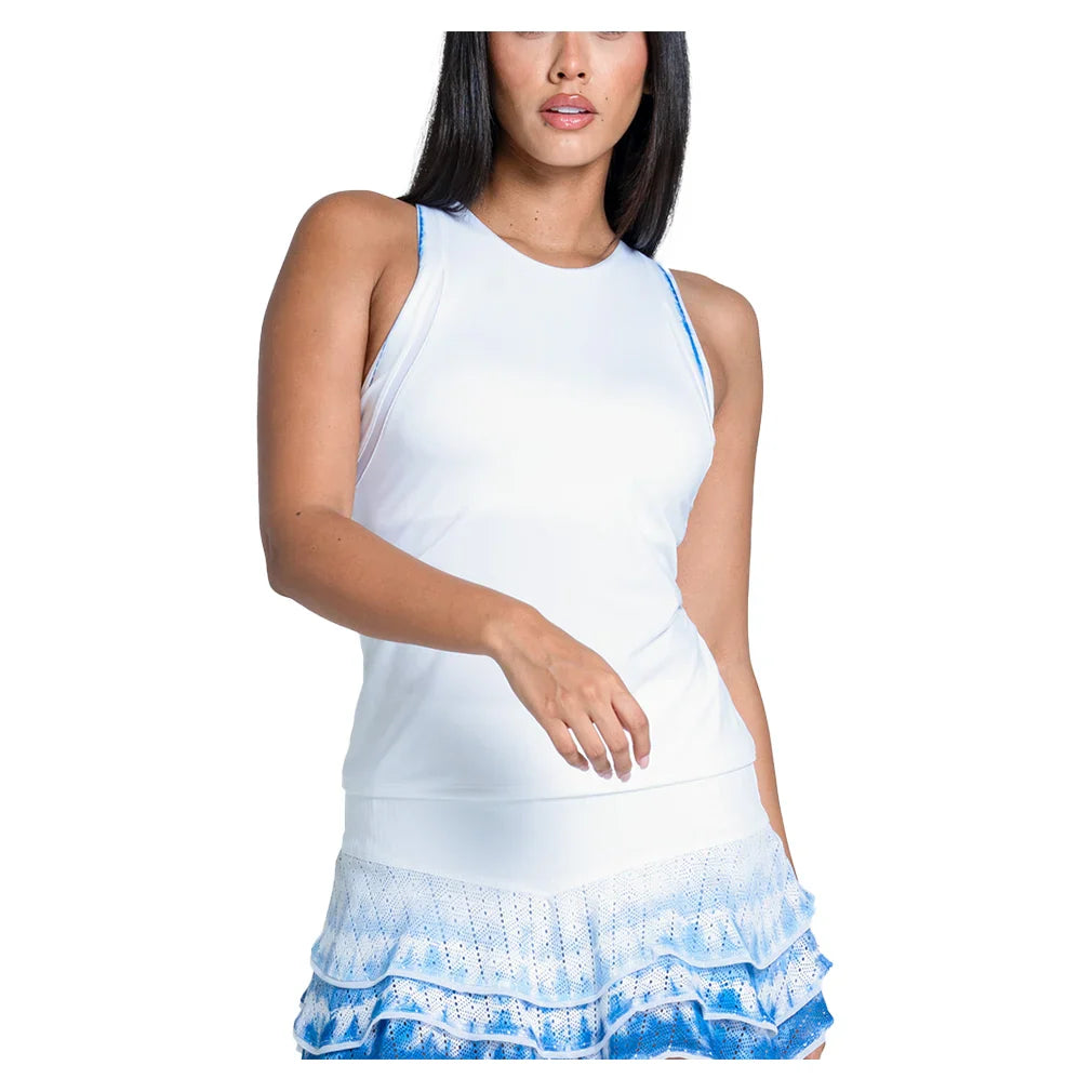 Women's Shibori Stripe Tank with Bra White