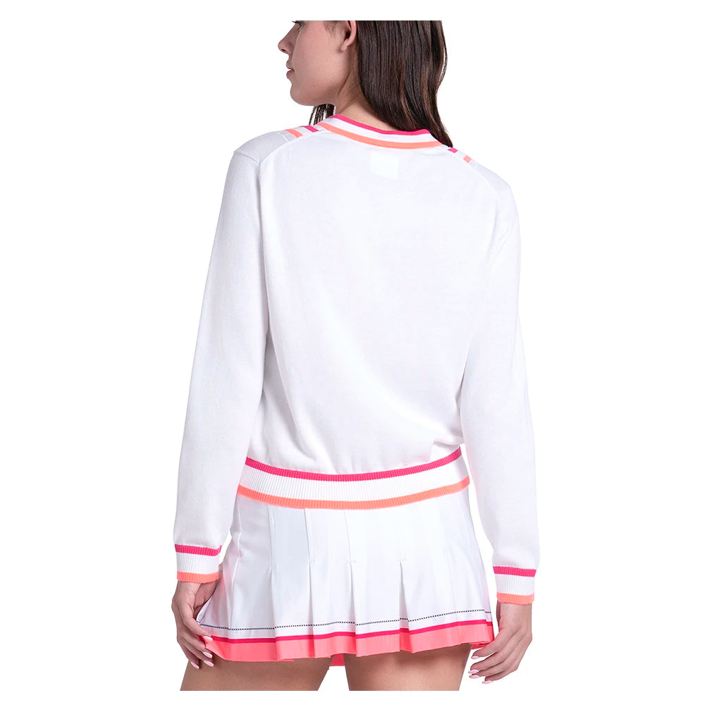 Women's Victory V-Neck Sweater White and Shocking Pink