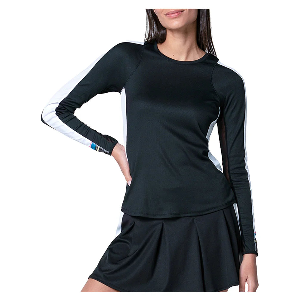 Women`s Stripe It Up Long Sleeve Top Black