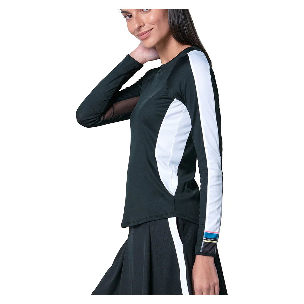 Women`s Stripe It Up Long Sleeve Top Black