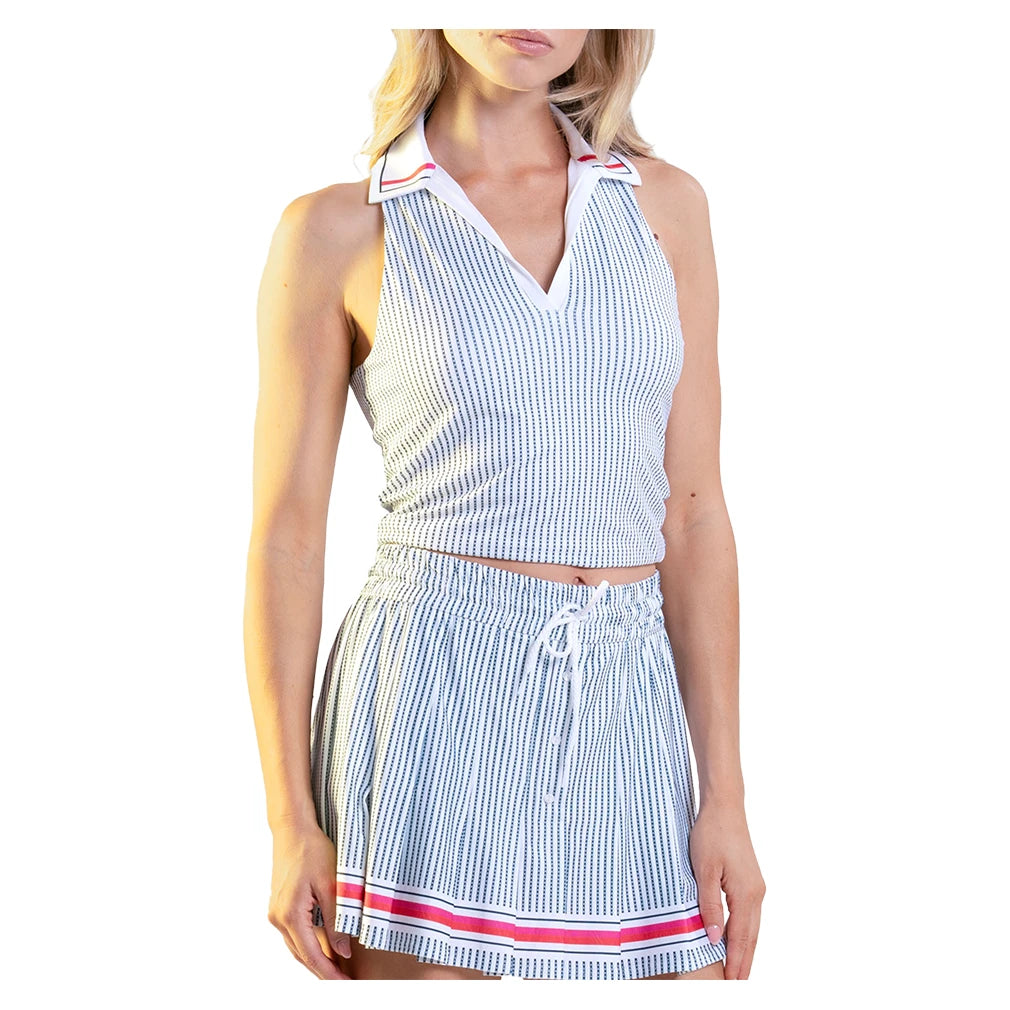 Women's Glow Set Stripes Polo Tank White and Midnight