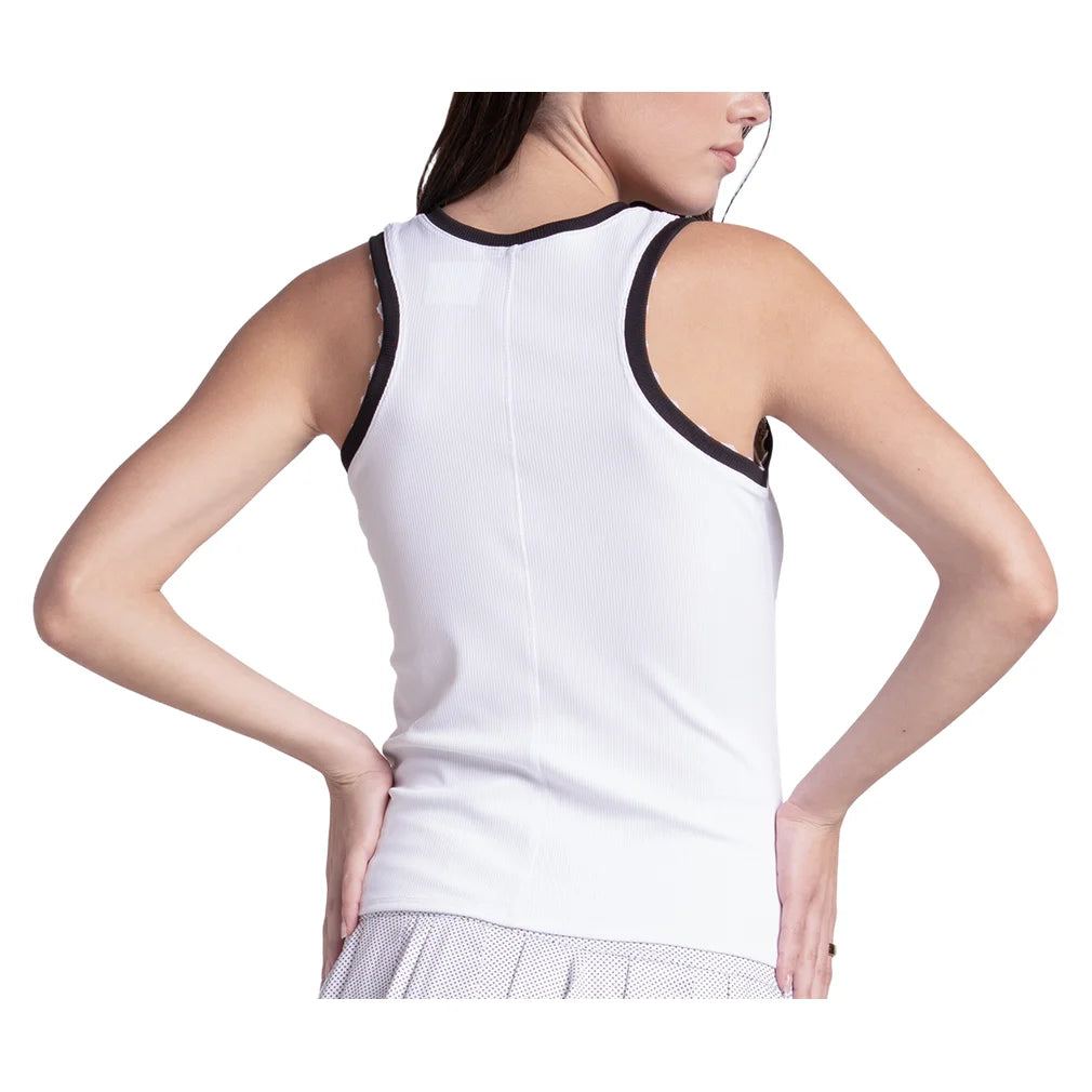 Women's Ace The Rib Tank White and Black, Lucky In Love, Pickleball Express, CX178-110-1