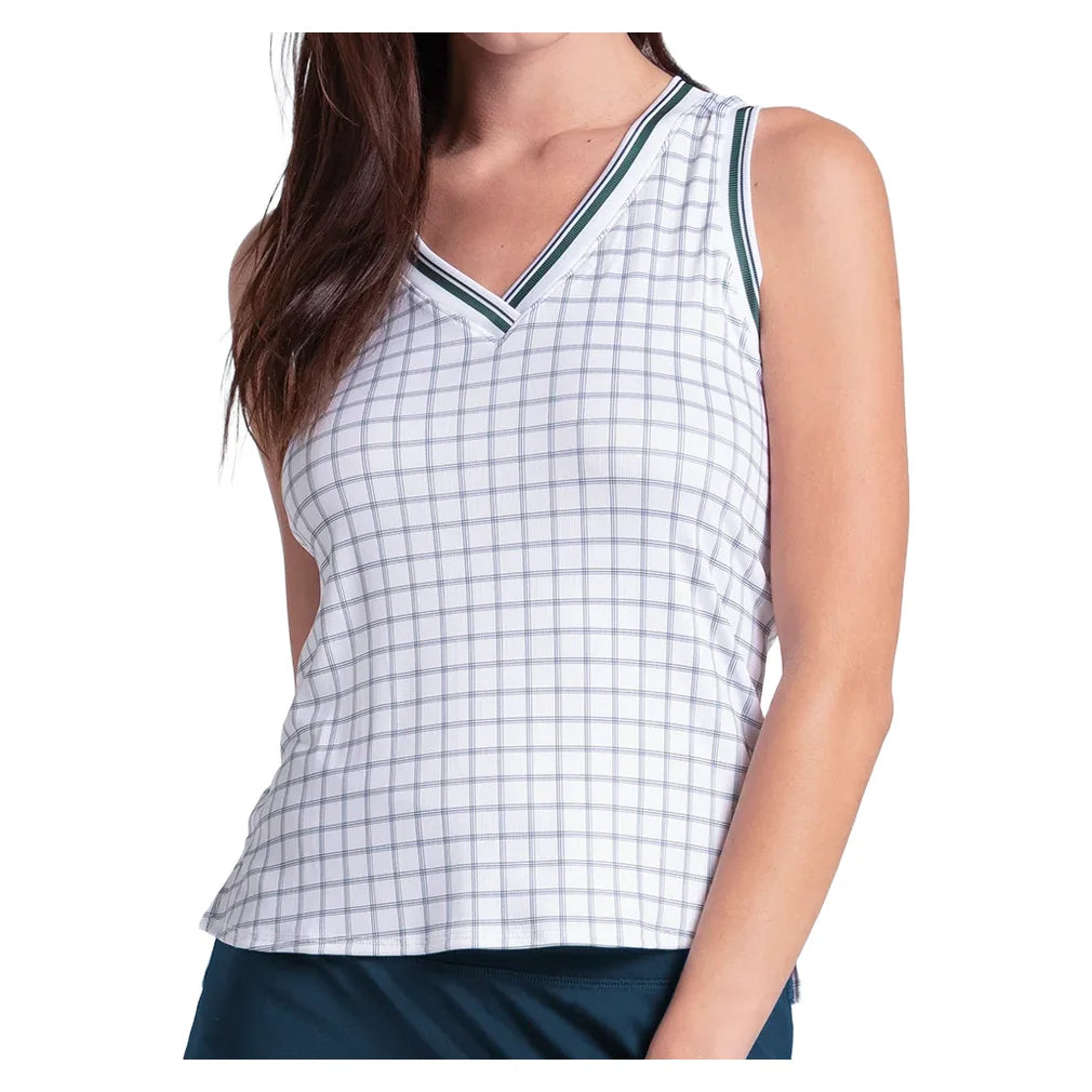Women's Preppy Please Plaid Tank White, Lucky In Love, White, Pickleball Express, CX181-96G110-WHITE-1