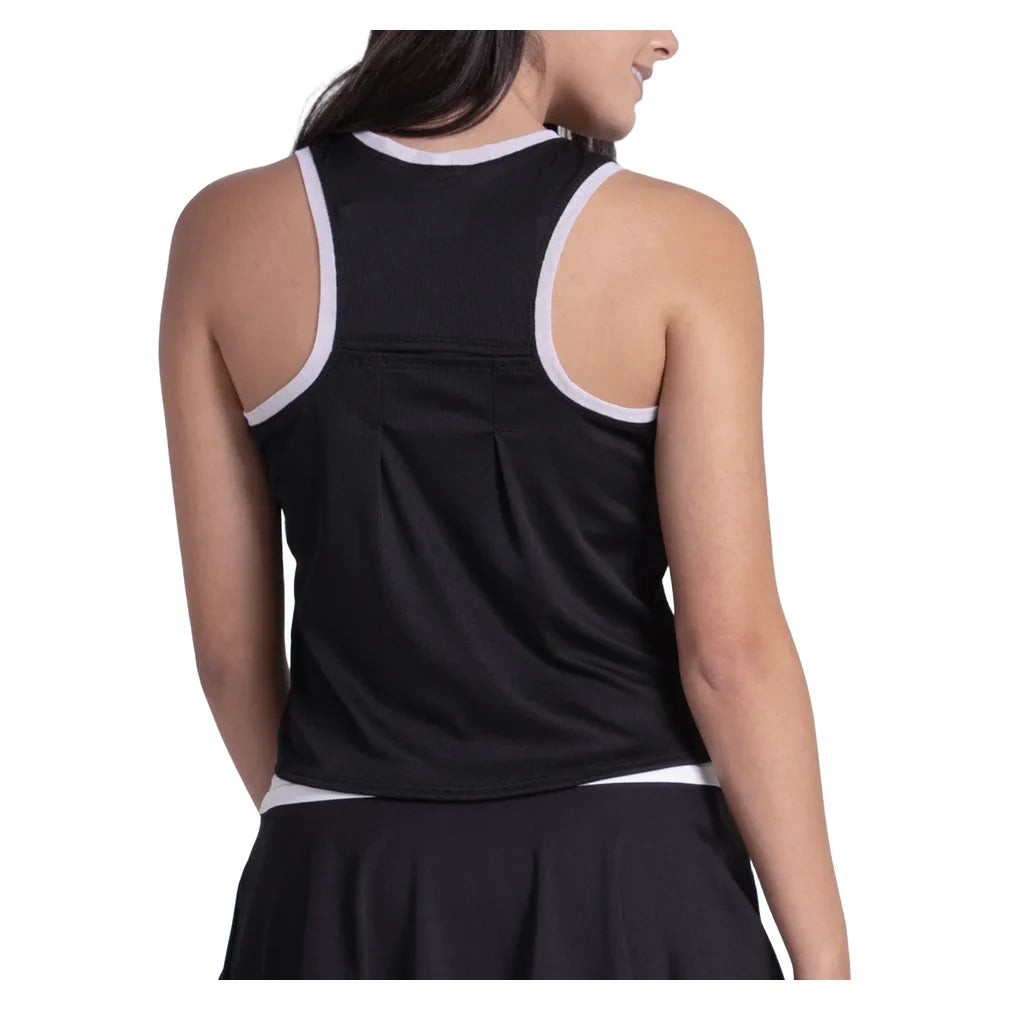 Women's Airplay Rib Tennis Tank Black and White, Lucky In Love, Tennis Express, CX182-001-1