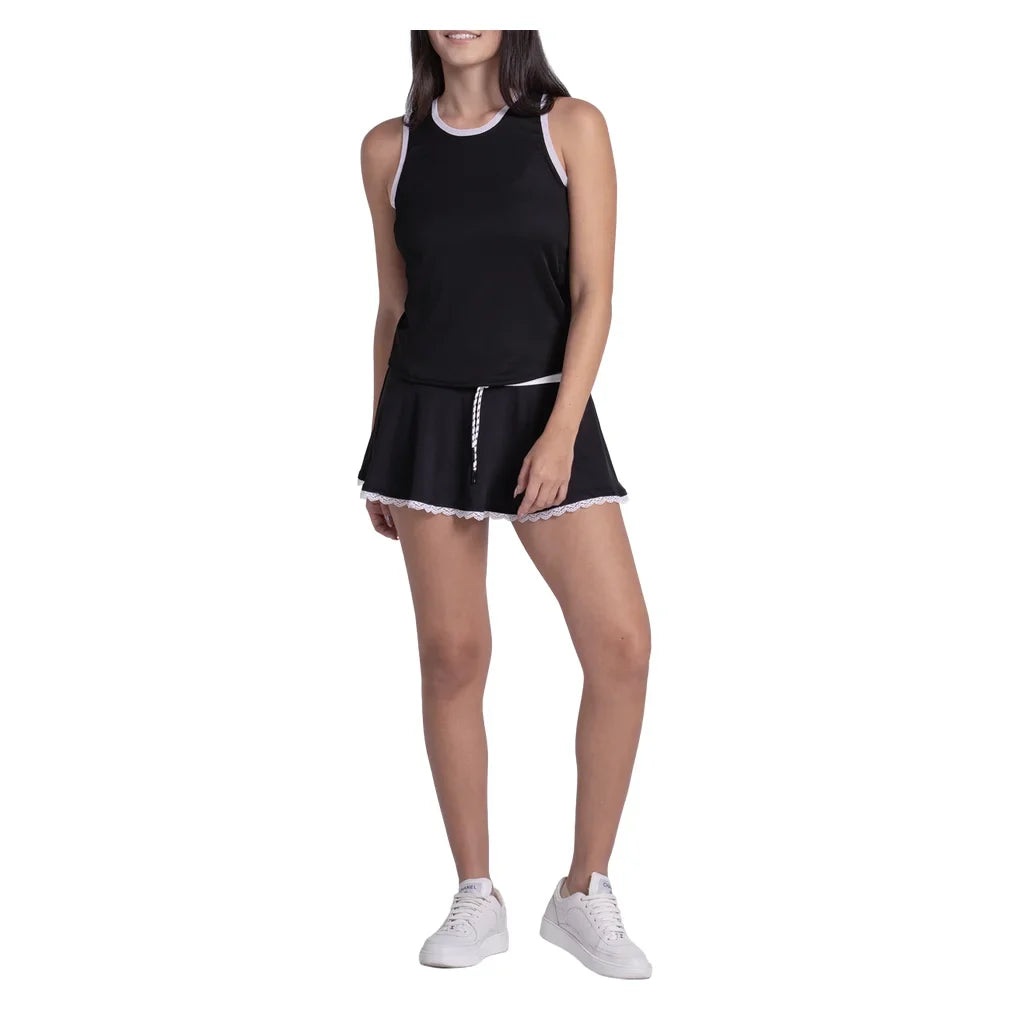 Women's Airplay Rib Tennis Tank Black and White, Lucky In Love, Tennis Express, CX182-001-3
