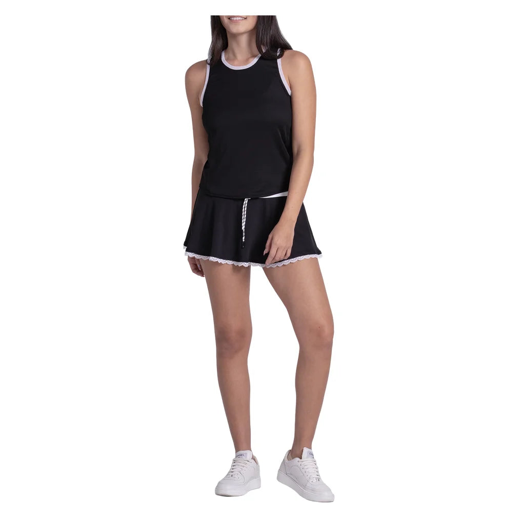 Women's Airplay Rib Tank Black and White, Lucky In Love, Pickleball Express, CX182-001-3