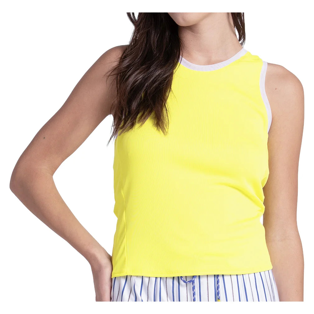 Women's Airplay Rib Tank Yellow Lemon, Lucky In Love, Yellow Lemon, Pickleball Express, CX182-709-YELLOW-LEMON-1