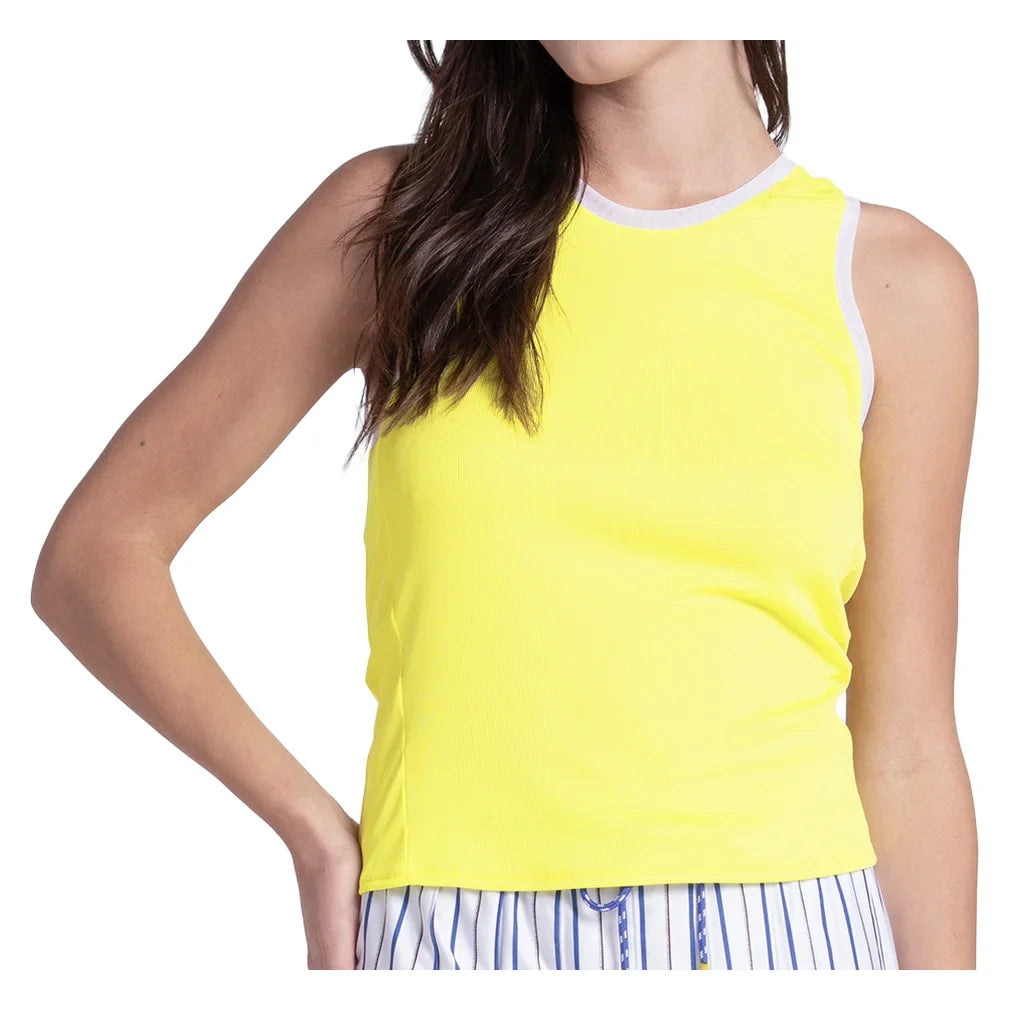 Women's Airplay Rib Tennis Tank Yellow Lemon, Lucky In Love, Yellow Lemon, Tennis Express, CX182-709-YELLOW-LEMON-1