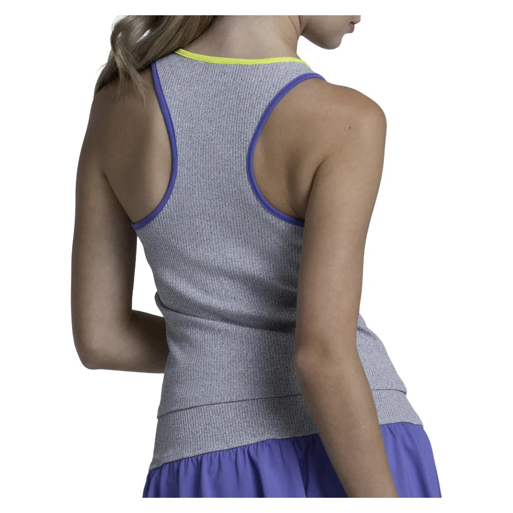 Women's Court Rib Racerback Tank Heather Grey, Lucky In Love, Pickleball Express, CX186-080-1