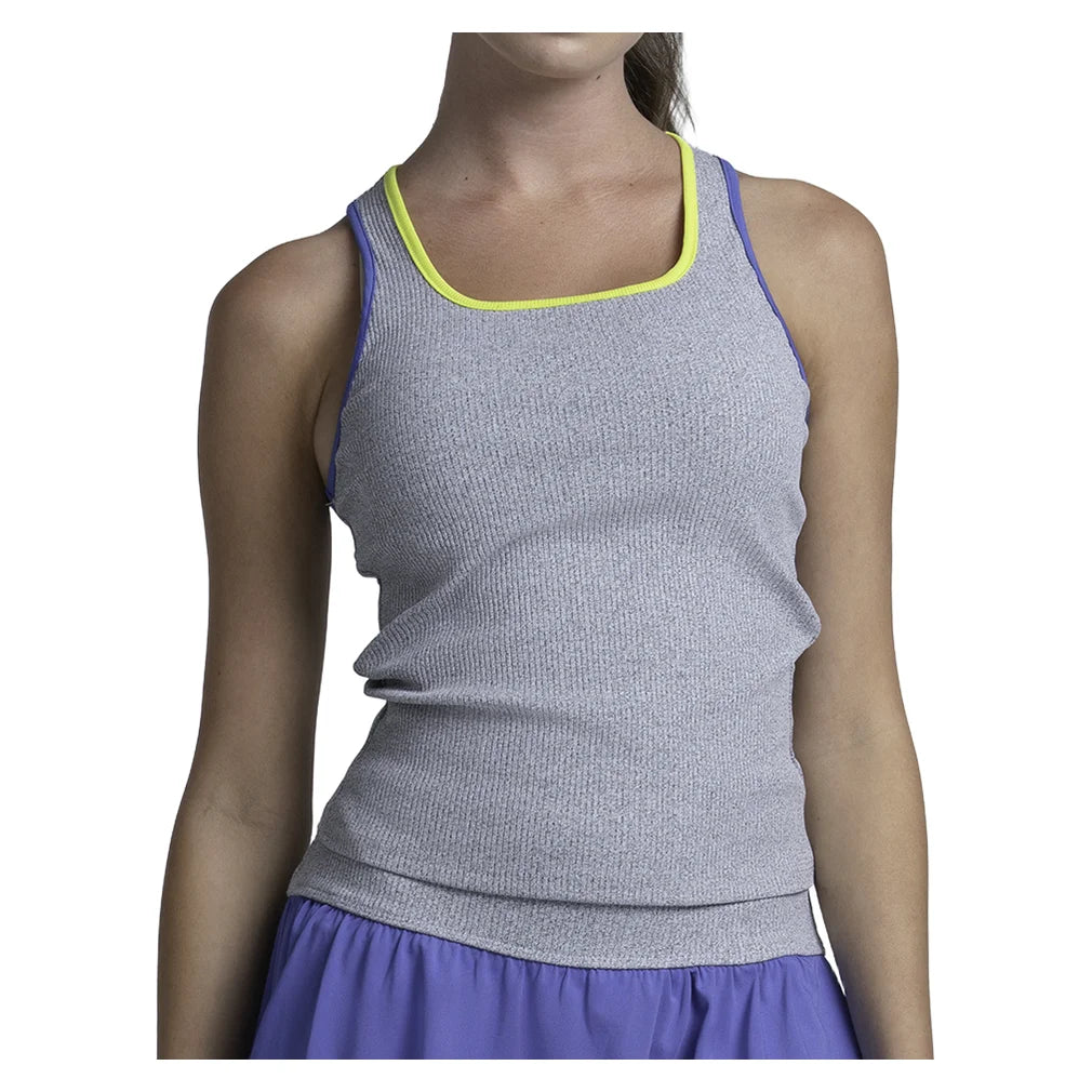 Women's Court Rib Racerback Tank Heather Grey, Lucky In Love, Heather Grey, Pickleball Express, CX186-080-HEATHER-GREY-1