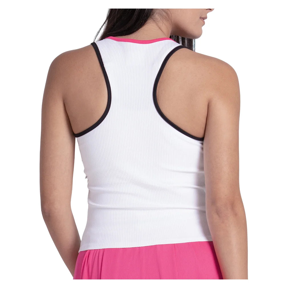 Women's Court Rib Racerback Tank White and Black, Lucky In Love, Pickleball Express, CX186-121-1