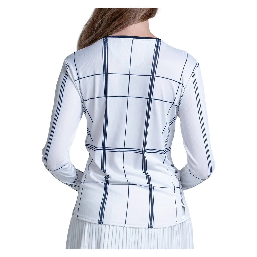 Women's Preppy Love Plaid Long Sleeve Top White, Lucky In Love, Pickleball Express, CX189-99G110-1