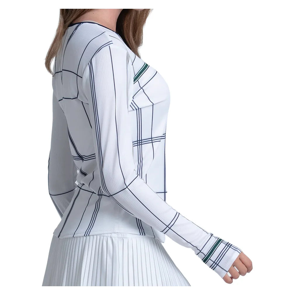 Women's Preppy Love Plaid Long Sleeve Top White, Lucky In Love, Pickleball Express, CX189-99G110-2