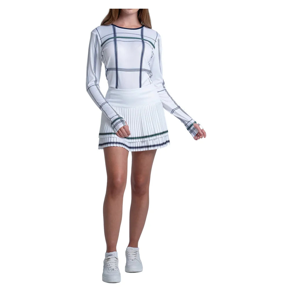 Women's Preppy Love Plaid Long Sleeve Top White, Lucky In Love, Pickleball Express, CX189-99G110-3