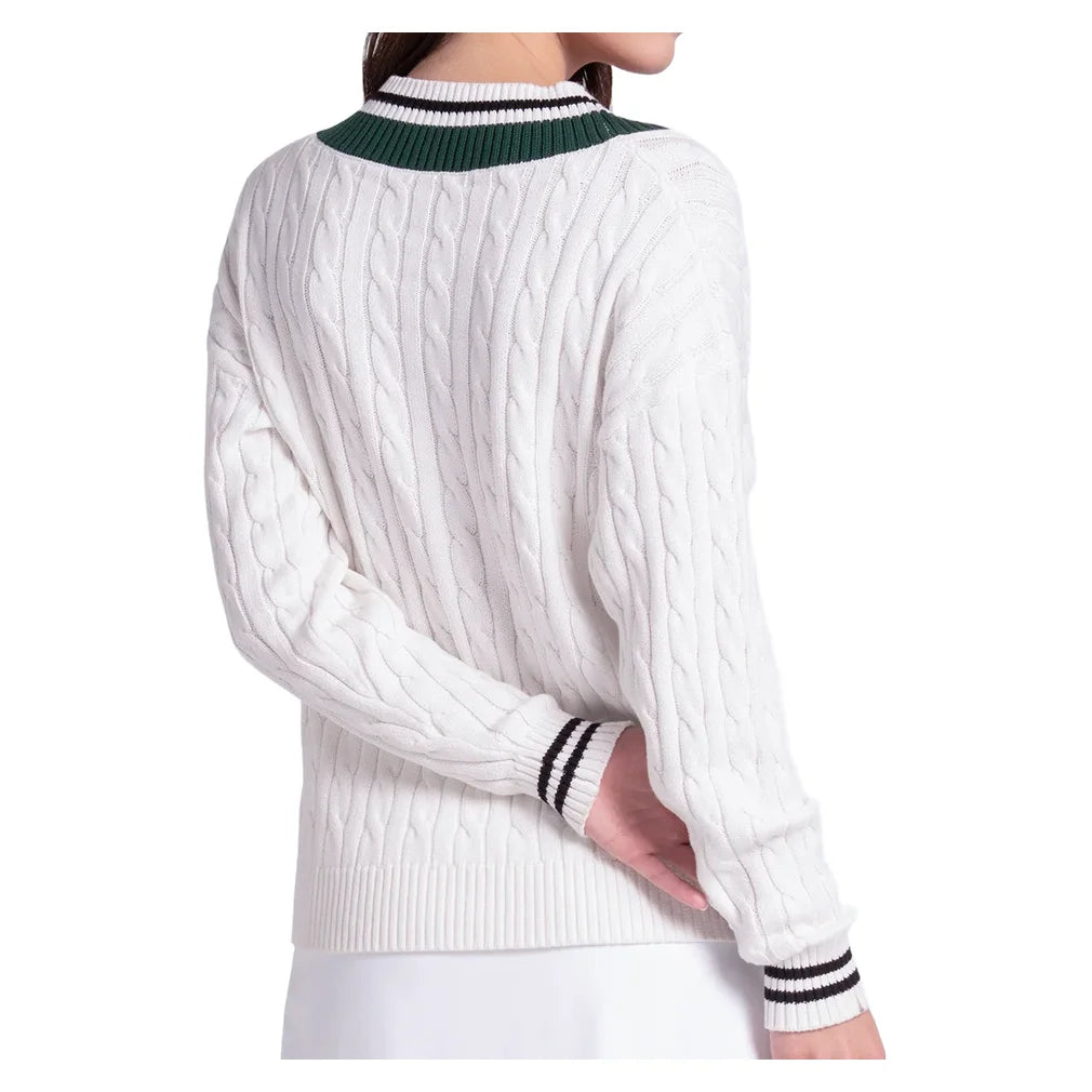 Women's Legacy Court Sweater White and Green, Lucky In Love, Pickleball Express, CX193-90G150-1