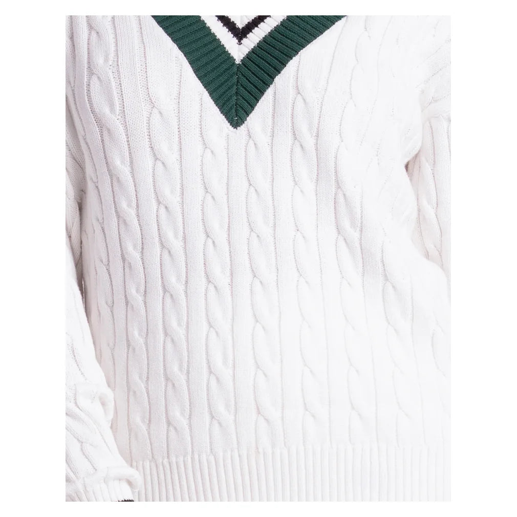 Women's Legacy Court Sweater White and Green, Lucky In Love, Pickleball Express, CX193-90G150-4