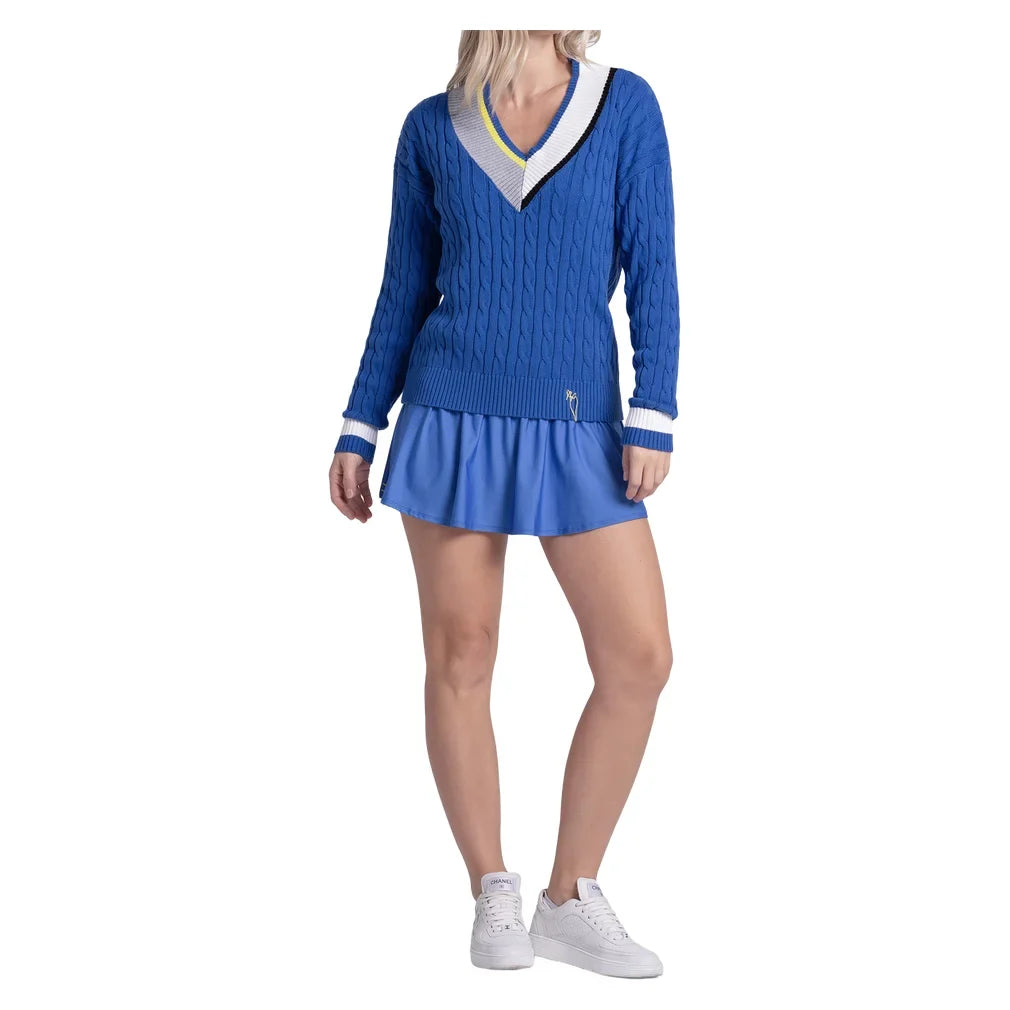 Women's Bold Play Tennis Sweater Parisian Blue, Lucky In Love, Tennis Express, CX193-92G434-3