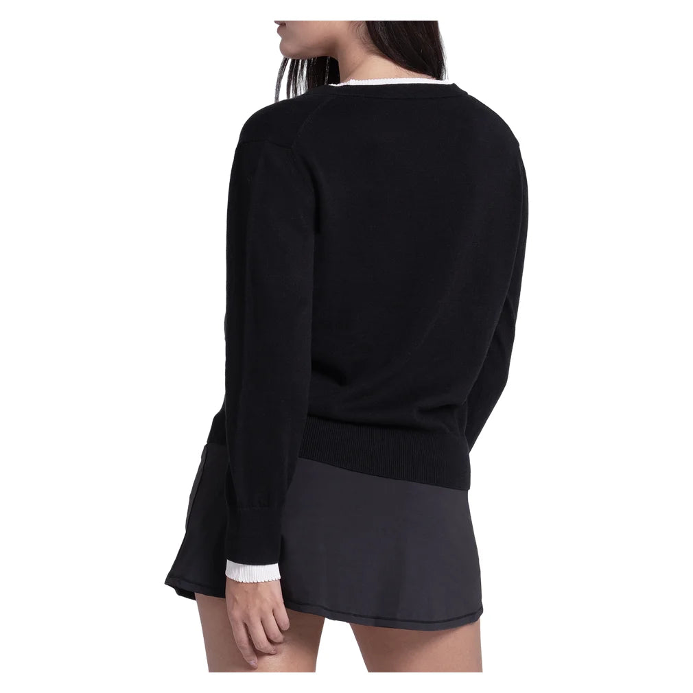 Women's Double V-Neck Sweater Black, Lucky In Love, Pickleball Express, CX196-44J001-1
